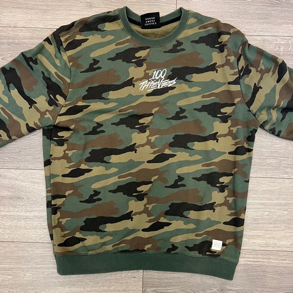 100 Thieves Camo Print Crewneck Sweatshirt Honor Among Thieves Gaming - Picture 1 of 8